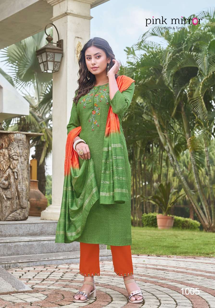 pink mirror roseberry boutique kurti collection wholesale kurti pent duppta 