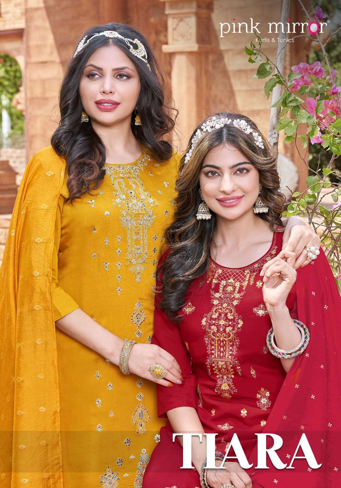 pink mirror tiara designer boutique kurti pent duppta wholesale price