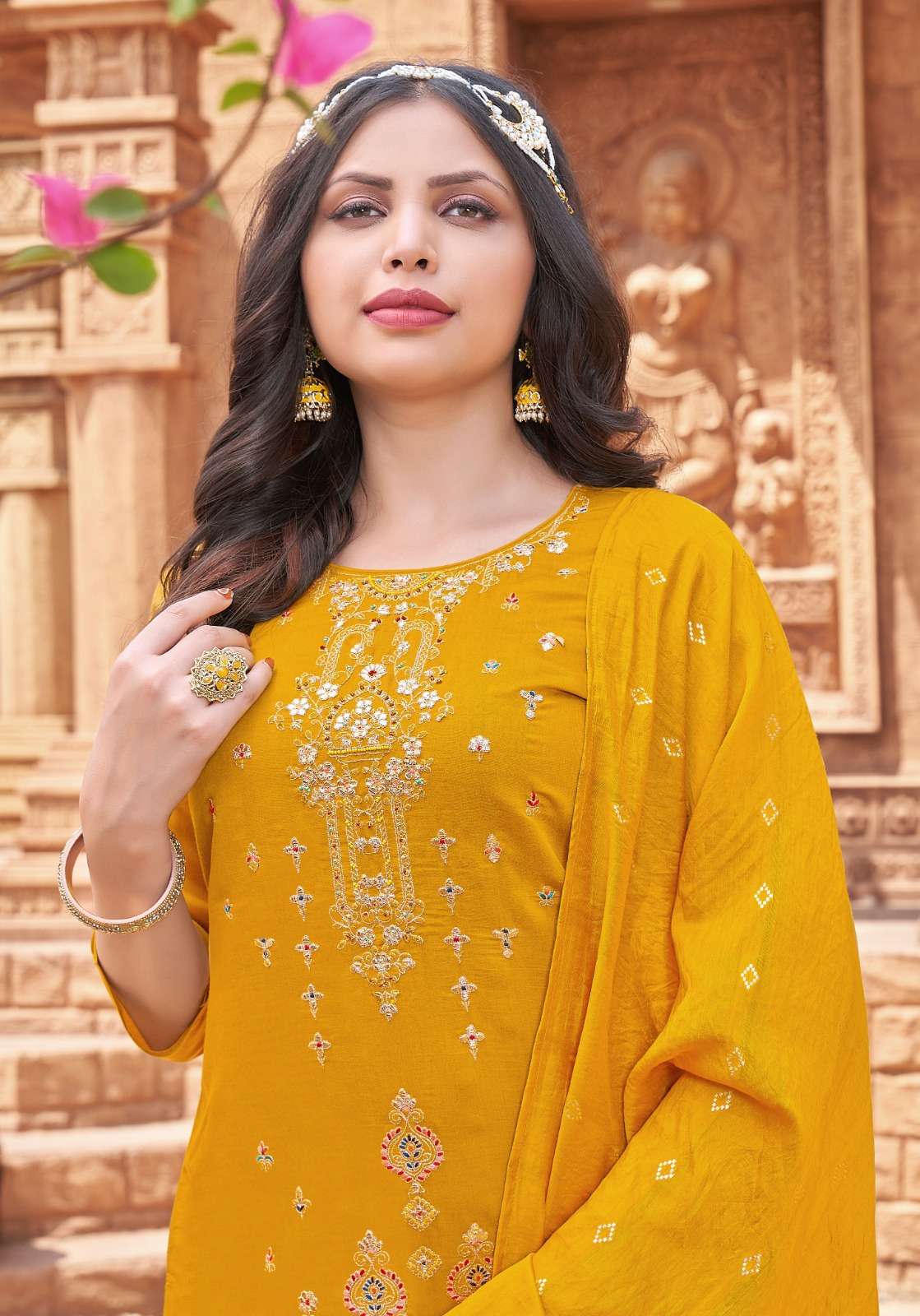 pink mirror tiara designer boutique kurti pent duppta wholesale price