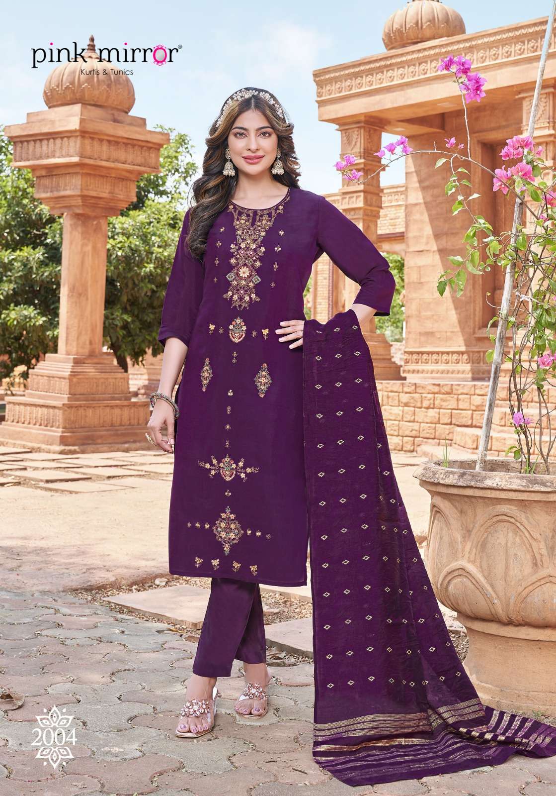 pink mirror tiara designer boutique kurti pent duppta wholesale price