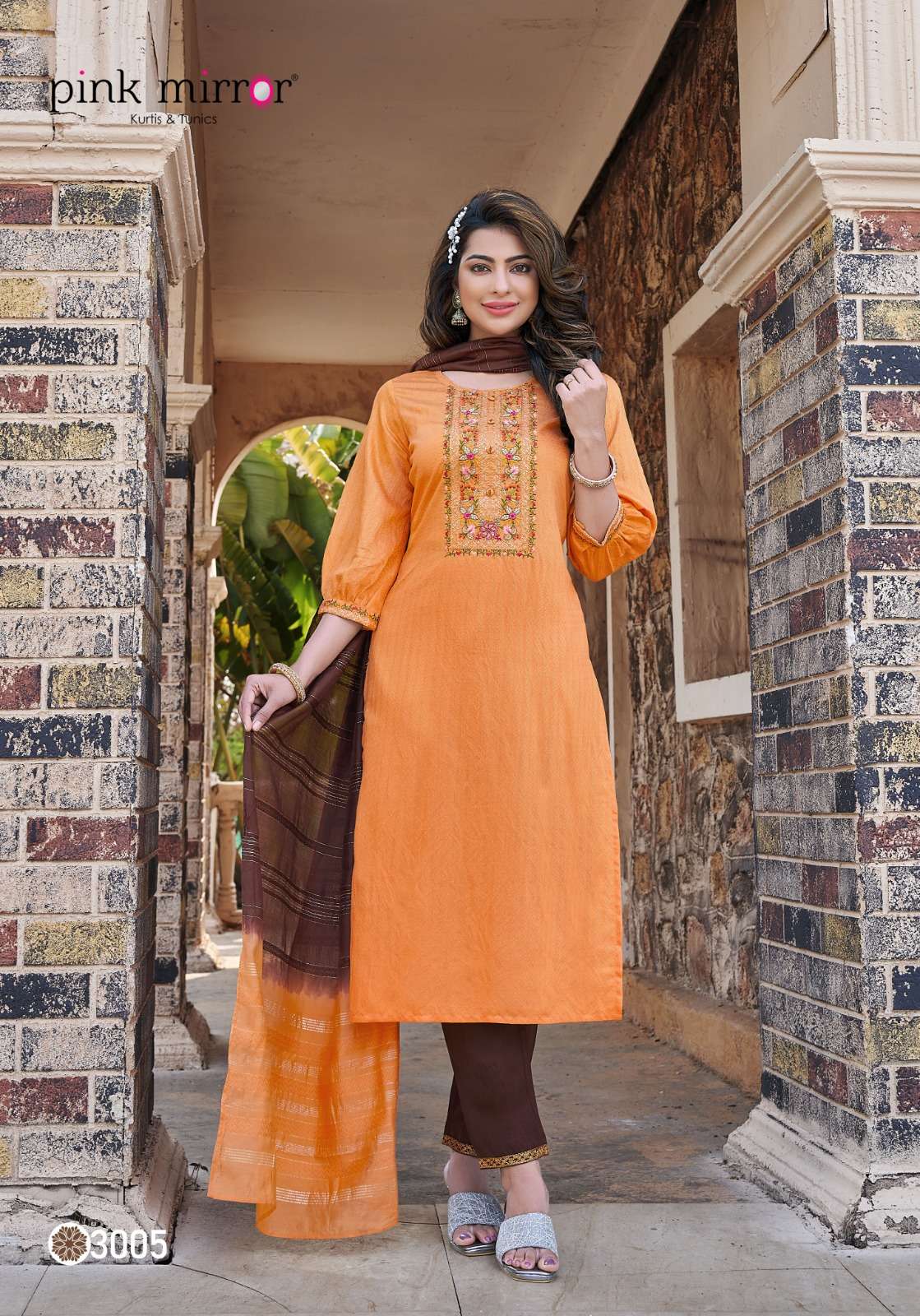 Cotton orange pink kurti with black Chikankari mango design, front ope –  www.soosi.co.in