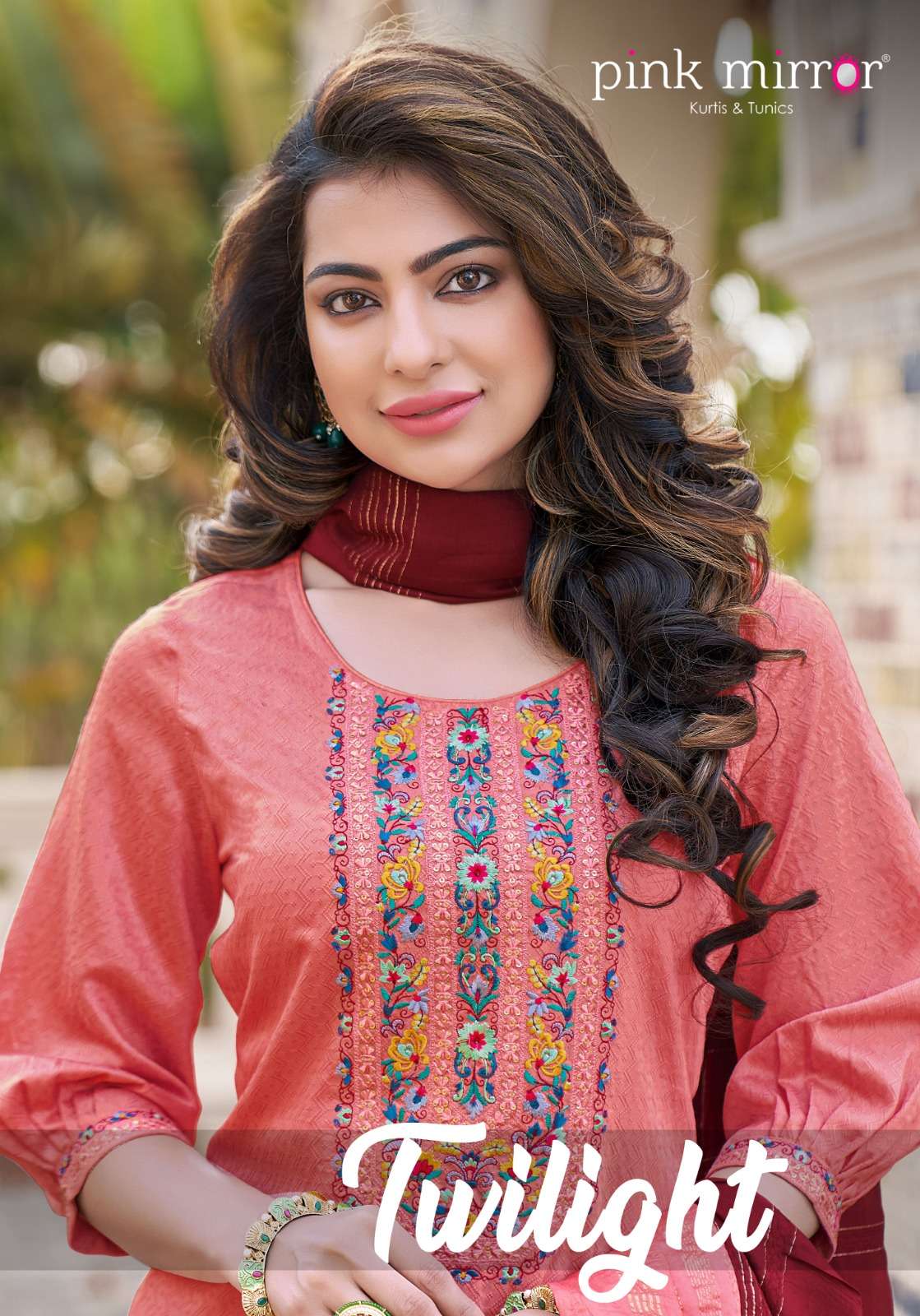 pink mirror twilight designer kurti pent duppta cataloge wholesaler