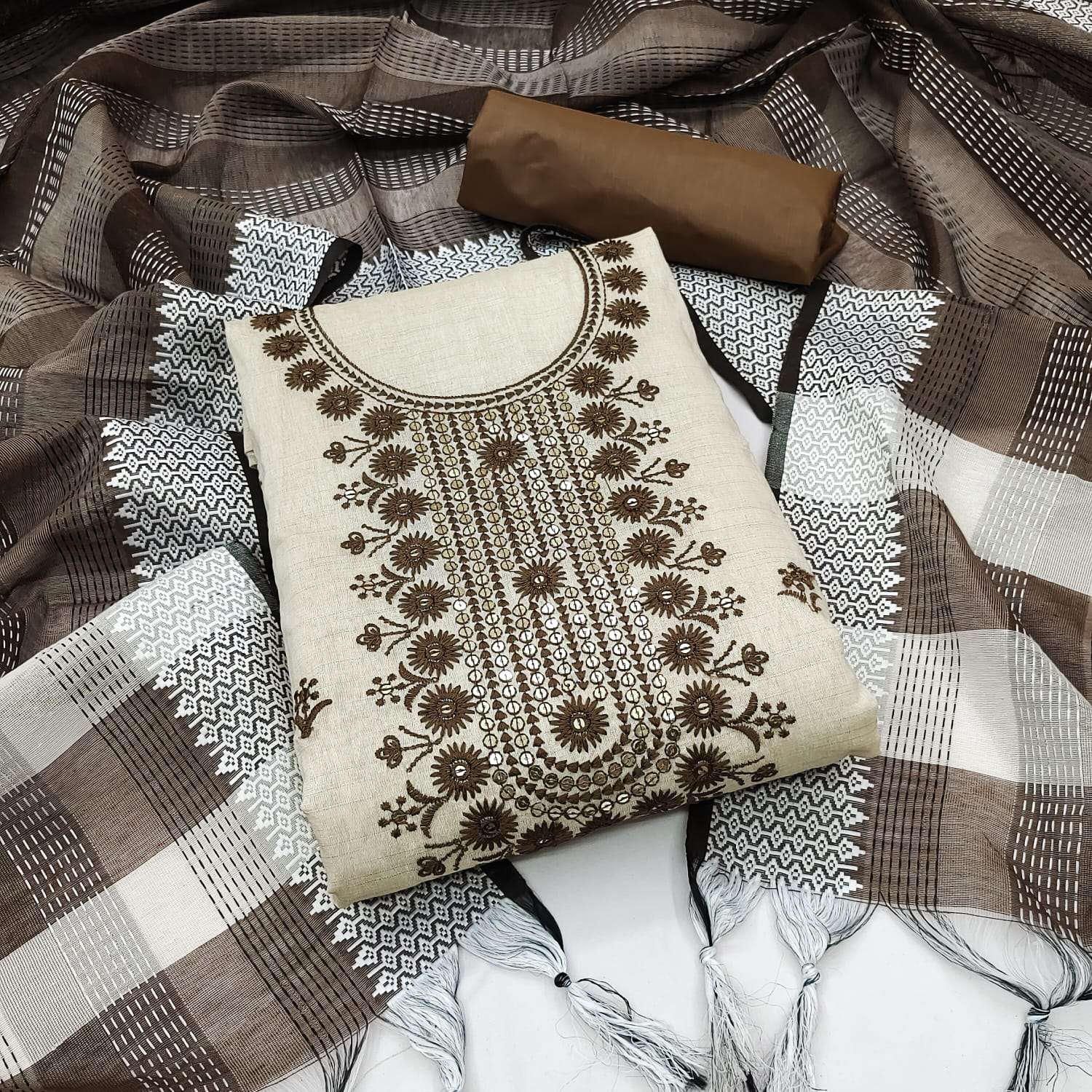 Cotton Geometric Khadi Block Print Dress Material
