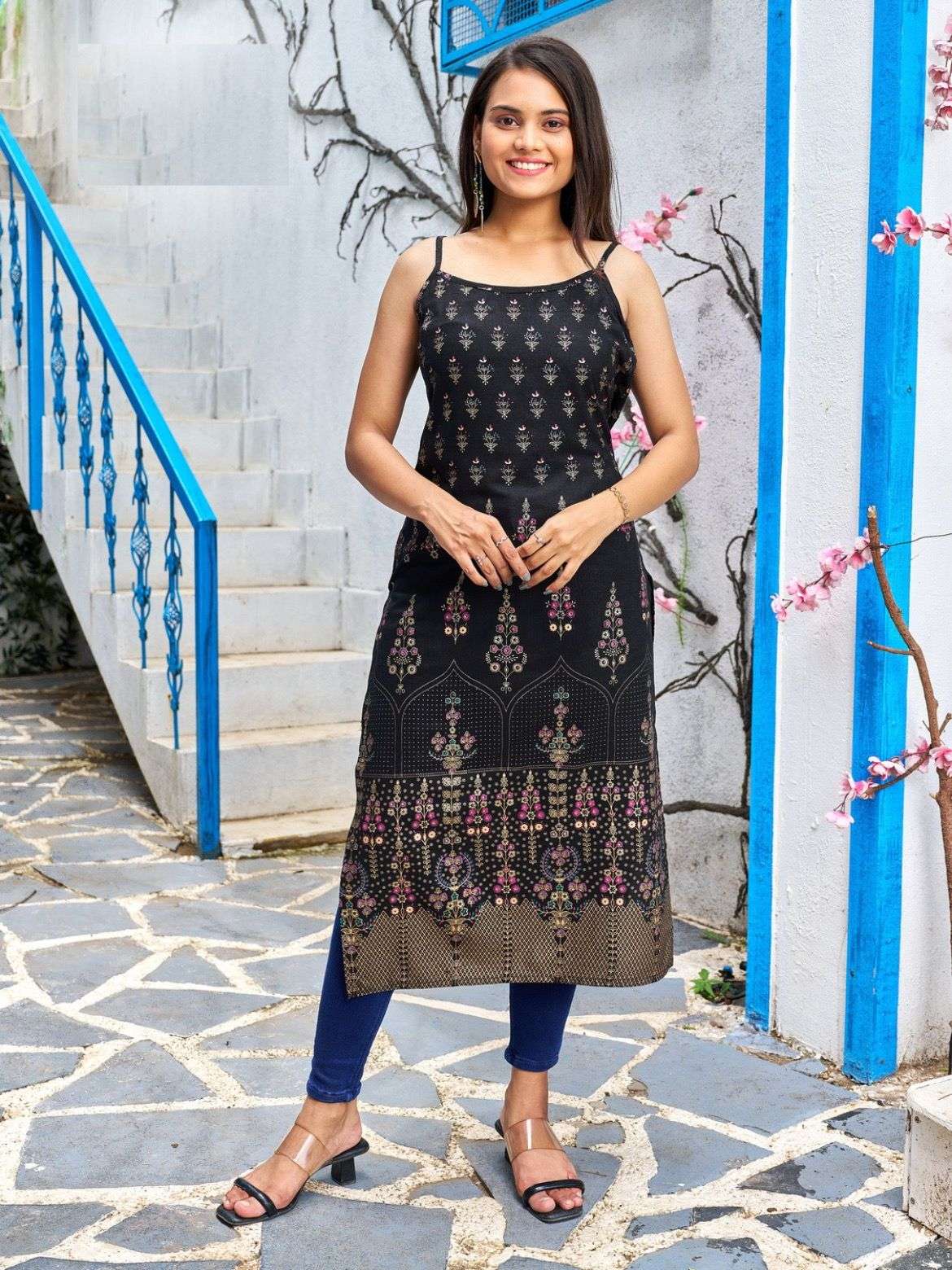 elara Black Short Kurti for Women for Jeans 3/4 Sleeveless Cotton Printed  Tops Under 500 (Small) : Amazon.in: Fashion