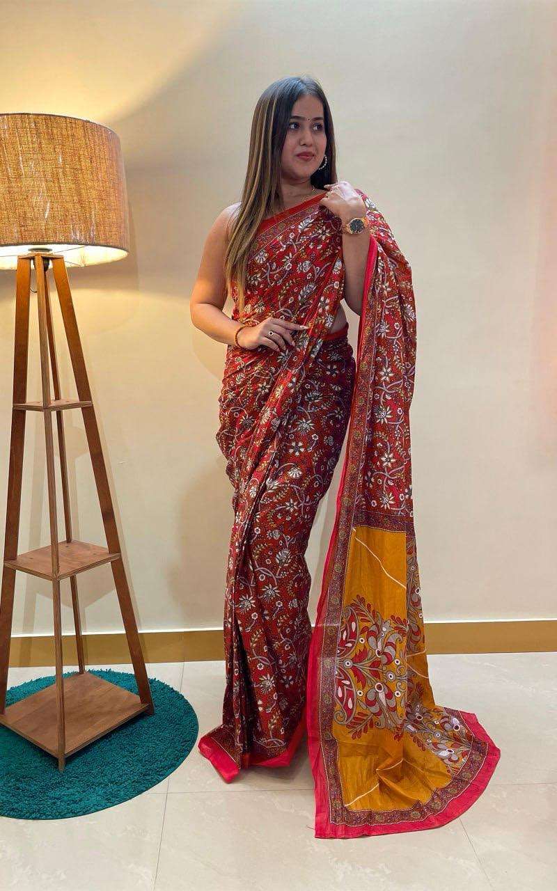 Multi-Color Organza Printed Saree – Pomcha Jaipur