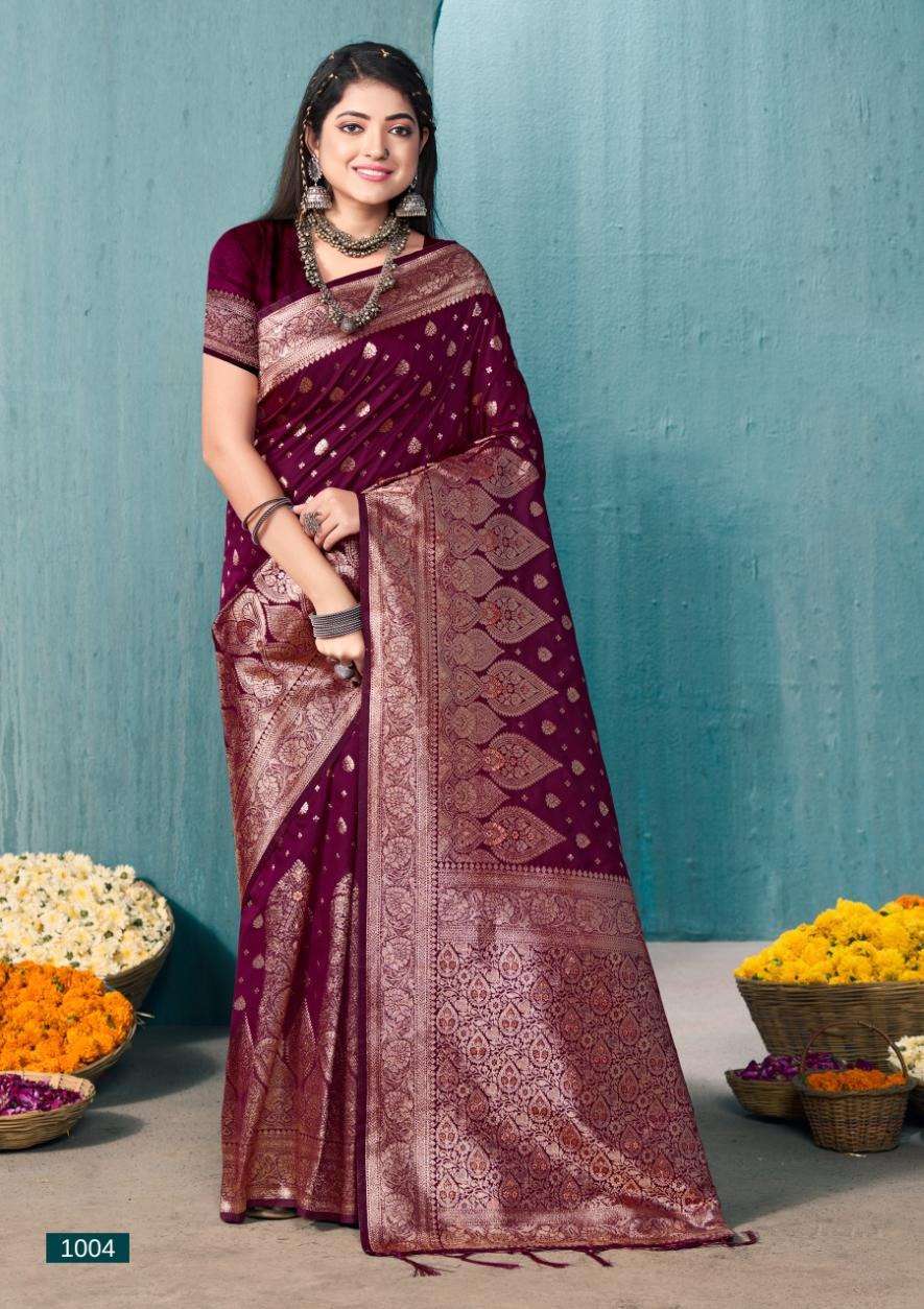 Gujarati Stitch Silk Blend Saree in Elegant Hues – banglarsare