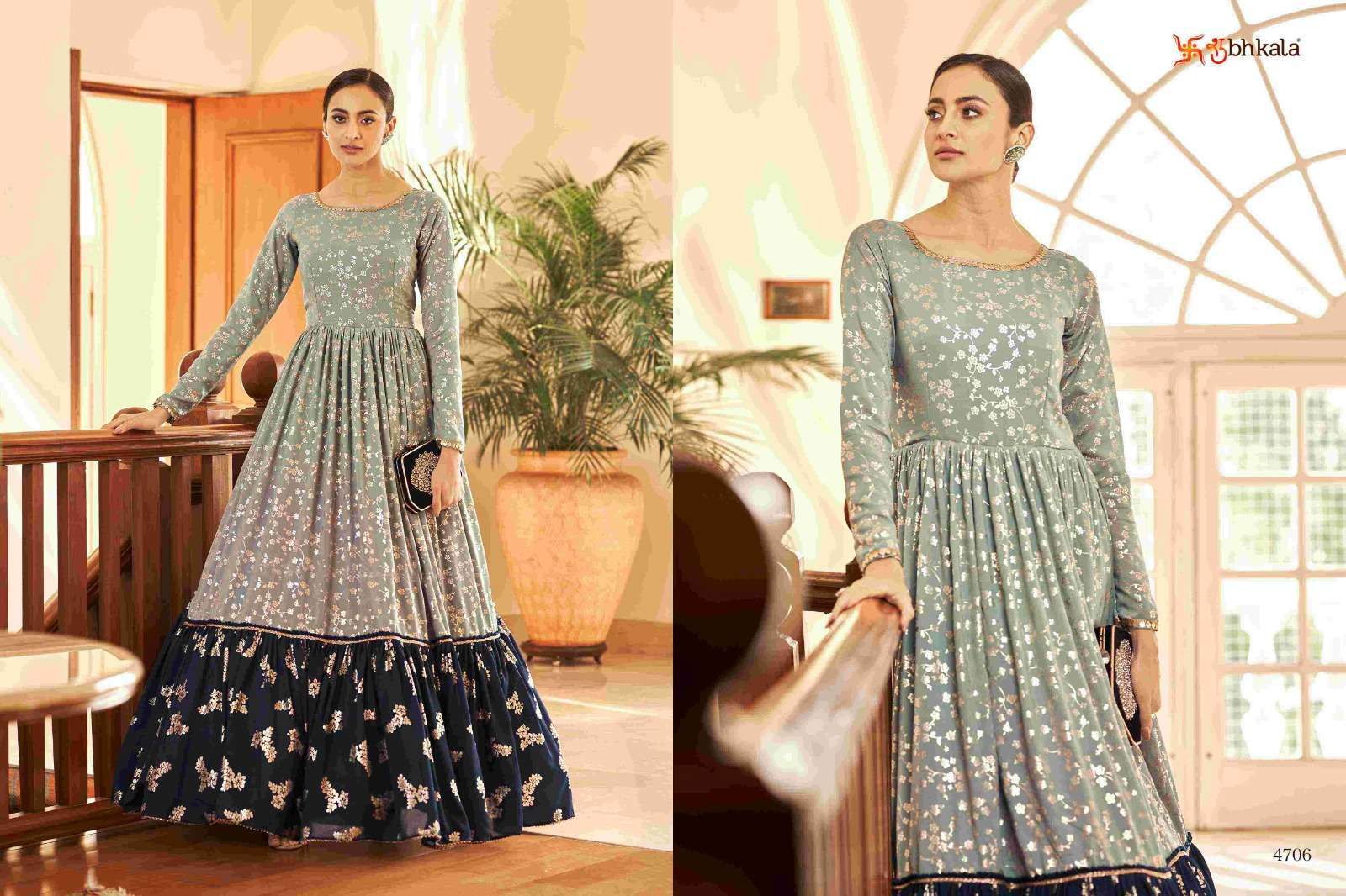 FLORY VOL. 18 Georgette Metalic Foil Work Anarkali Gown Kurti Wholesale Kurti Suppliers in Mumbai
