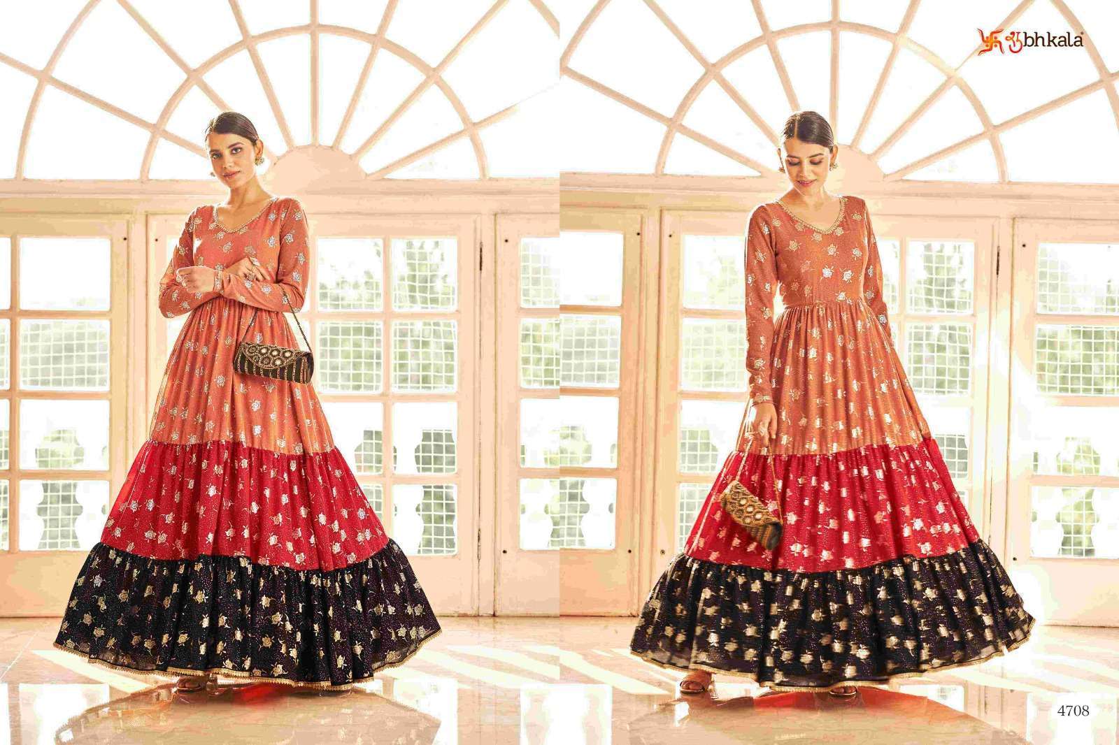 FLORY VOL. 18 Georgette Metalic Foil Work Anarkali Gown Kurti Wholesale Kurti Suppliers in Mumbai