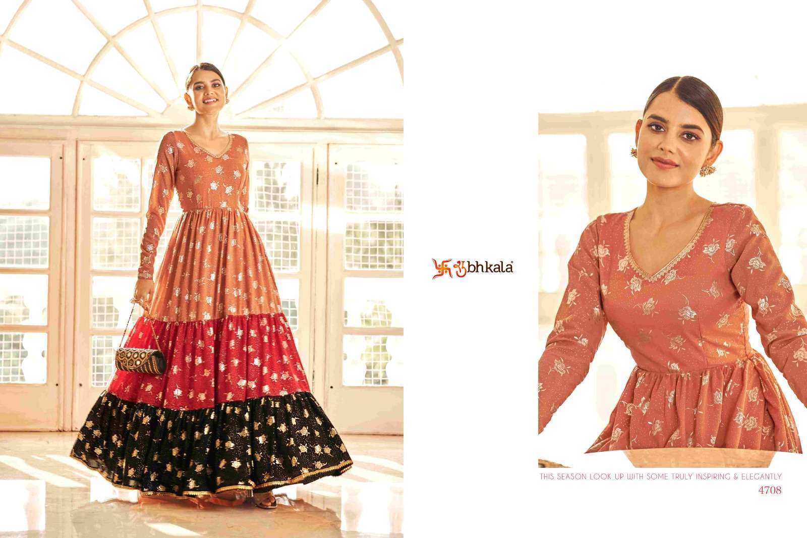 FLORY VOL. 18 Georgette Metalic Foil Work Anarkali Gown Kurti Wholesale Kurti Suppliers in Mumbai
