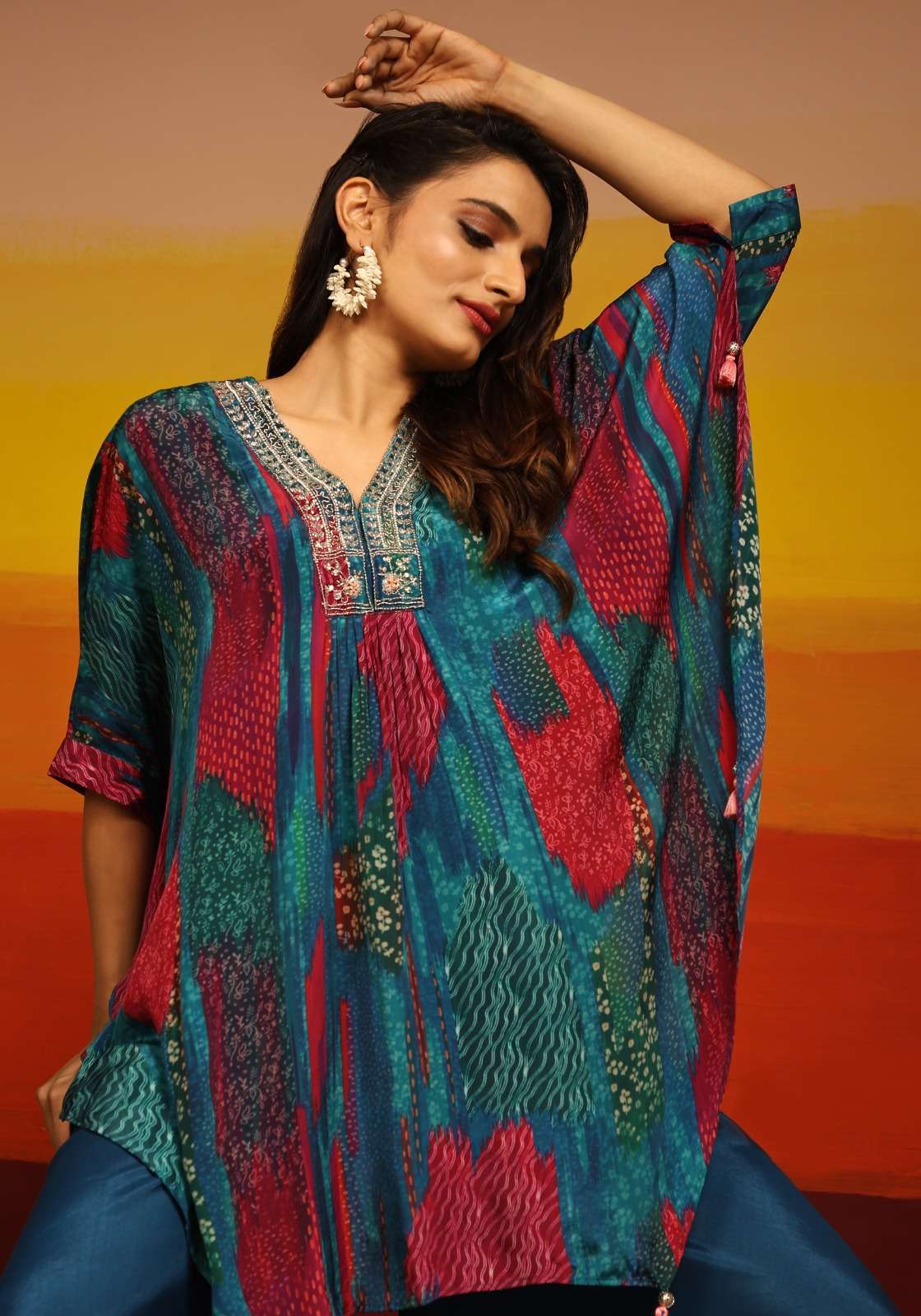 Wine Stripe frilled Khadi Poncho | Poncho, Fashion, Bollywood outfits