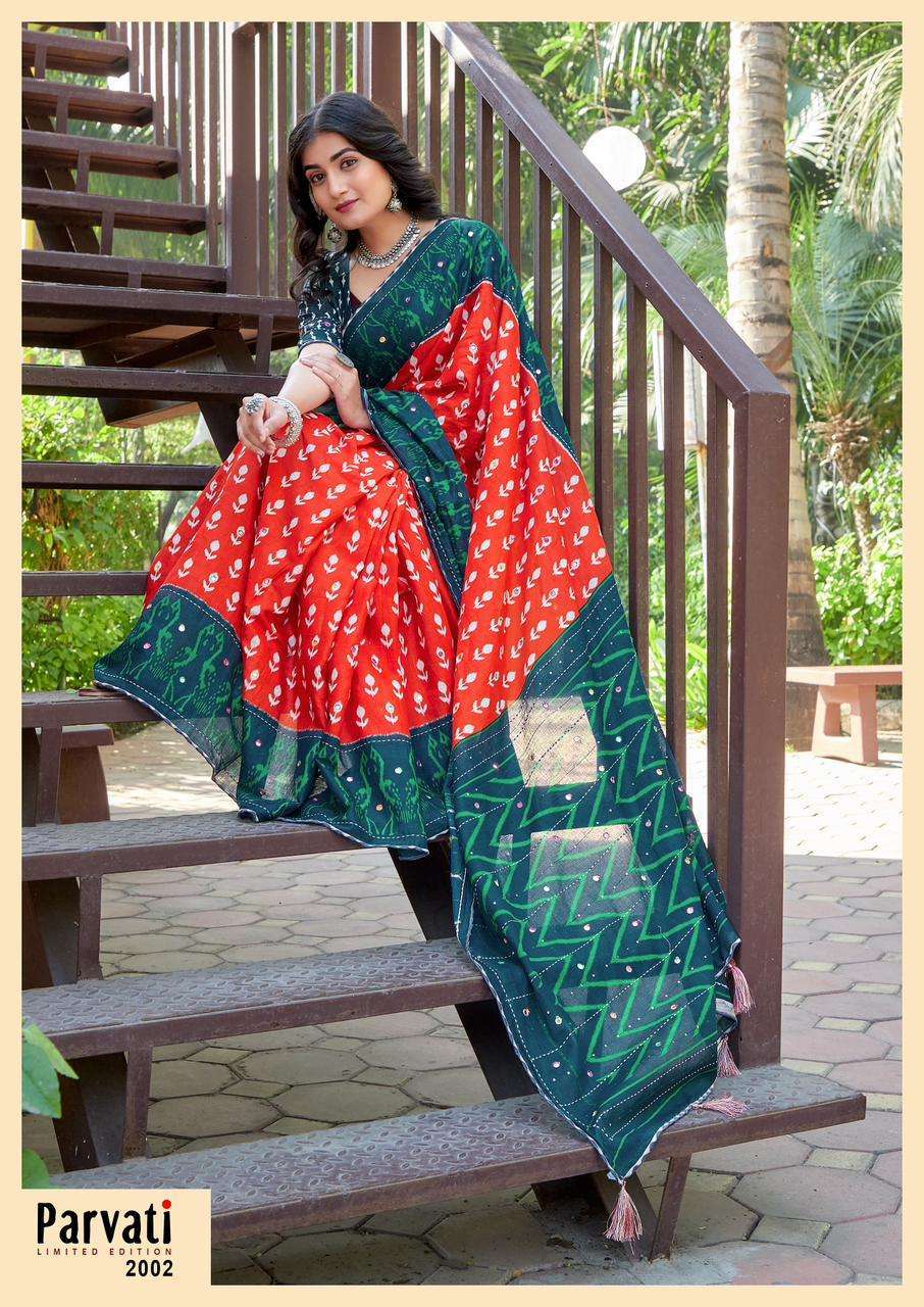 Jaipuri Printed Cotton Mulmul Saree / Cotton Malmal Saree / Cotton Saree  With Attached Blouse Piece For Woman - Billukart
