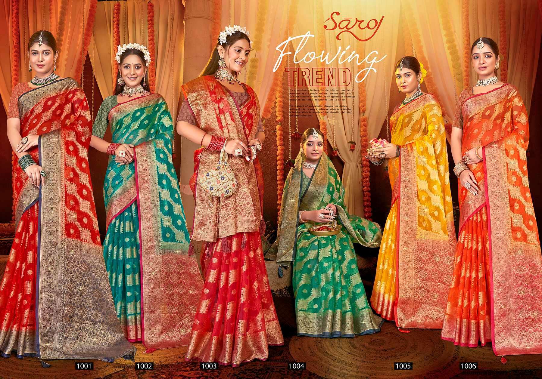 Saroj Anuradha vol.1 Soft organza with heavy swaroski Wholesale saree market in Ahmedabad