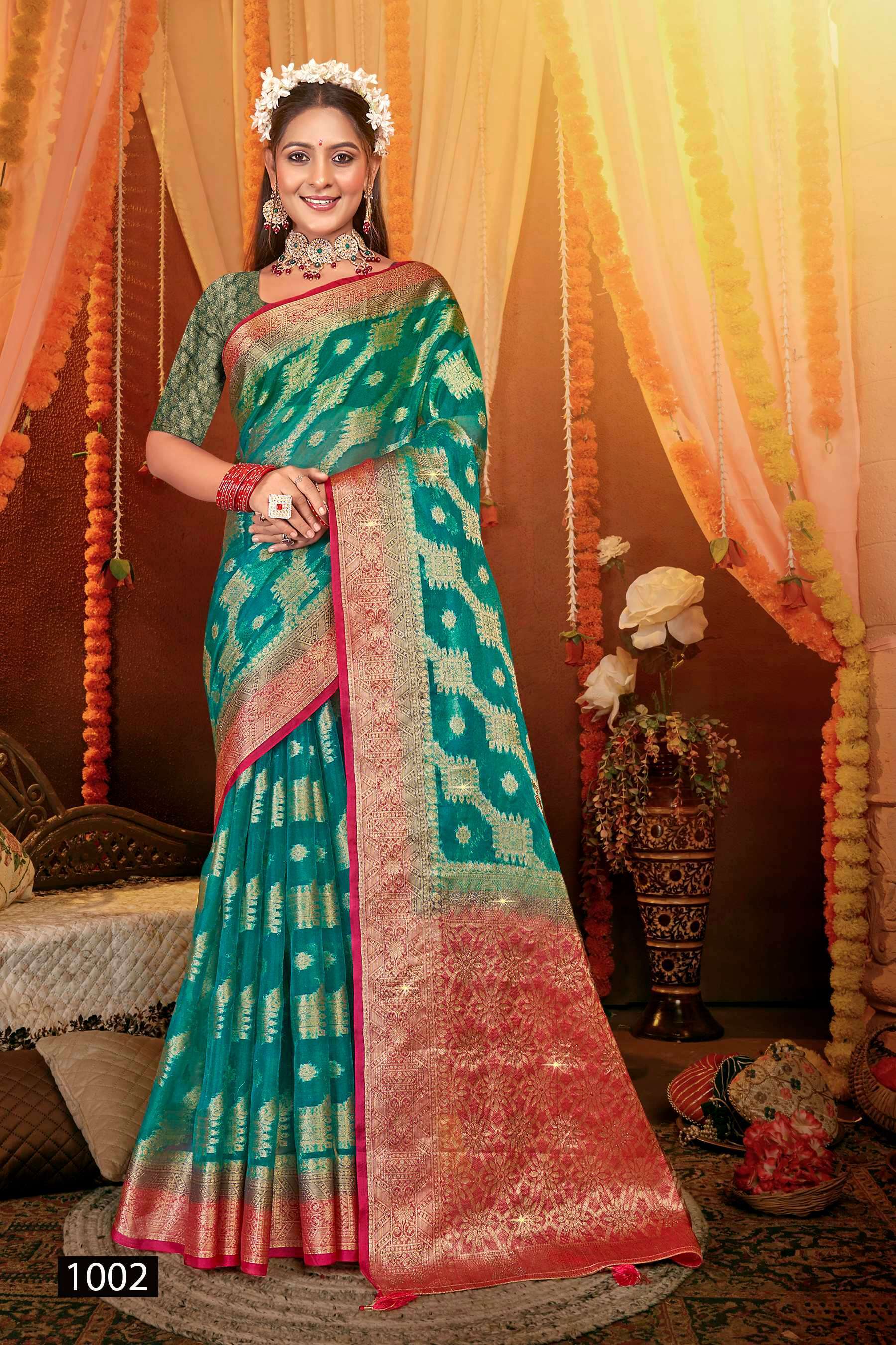 Saroj Anuradha vol.1 Soft organza with heavy swaroski Wholesale saree market in Ahmedabad