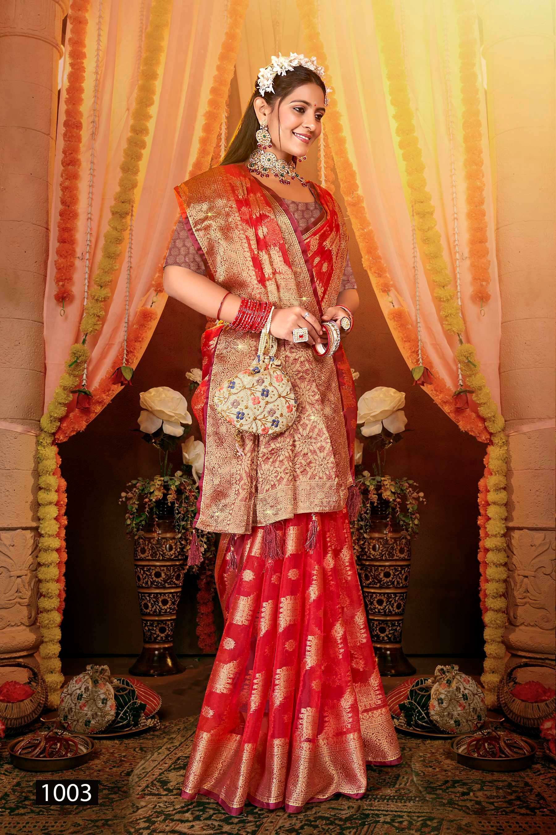 Saroj Anuradha vol.1 Soft organza with heavy swaroski Wholesale saree market in Ahmedabad