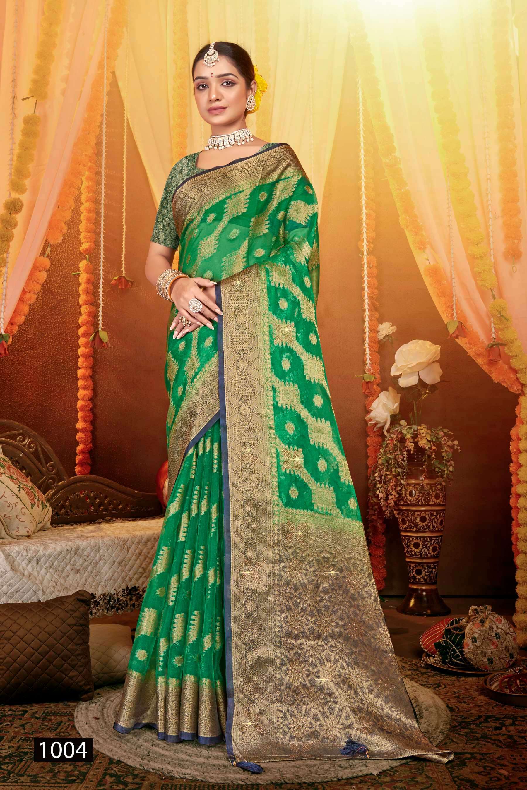 Saroj Anuradha vol.1 Soft organza with heavy swaroski Wholesale saree market in Ahmedabad