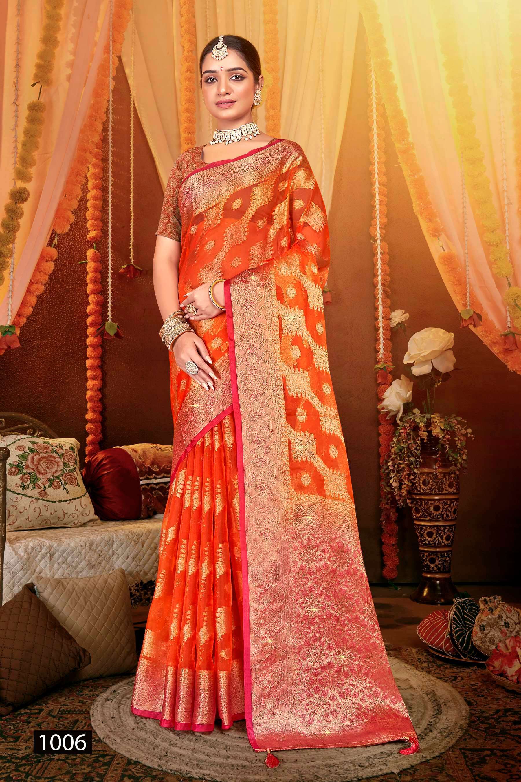 Saroj Anuradha vol.1 Soft organza with heavy swaroski Wholesale saree market in Ahmedabad