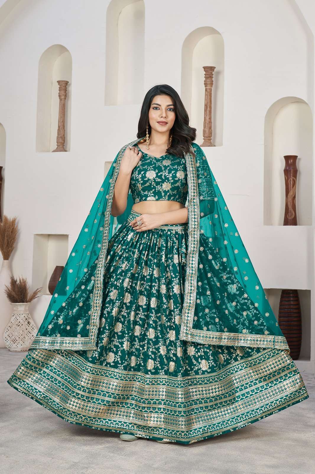 Zari Embroidered Lehanga Choli with Ruffled Hemline