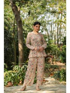 Sabella New Floral Muslin Silk Printed Peplum Co-Ord Set Designer Kurti distributors in hyderabad