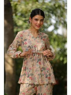Sabella New Floral Muslin Silk Printed Peplum Co-Ord Set Designer Kurti distributors in hyderabad