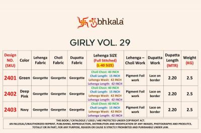 Shubhkala Girly Vol 29  georgette lehenga choli market in Mumbai