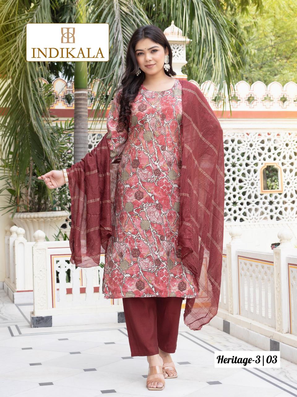 Indikala Heritage 3 Chanderi printed kurti set wholesale catalog