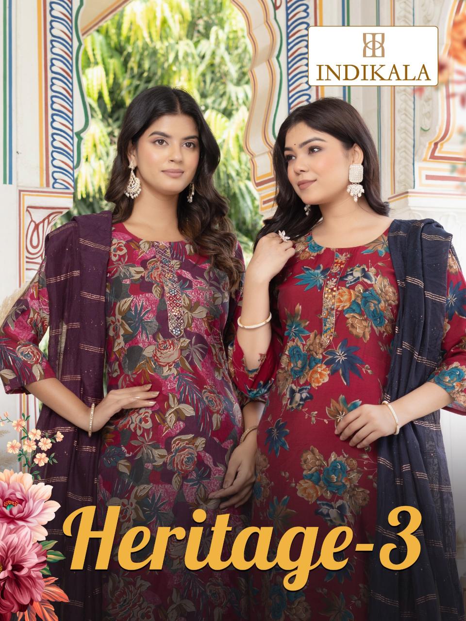 Indikala Heritage 3 Chanderi printed kurti set wholesale catalog
