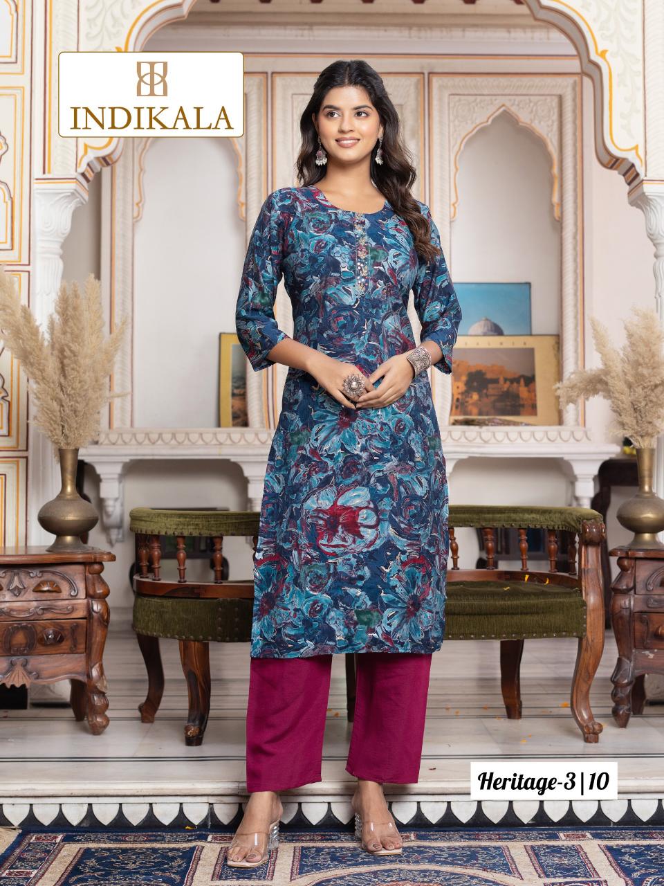 Indikala Heritage 3 Chanderi printed kurti set wholesale catalog