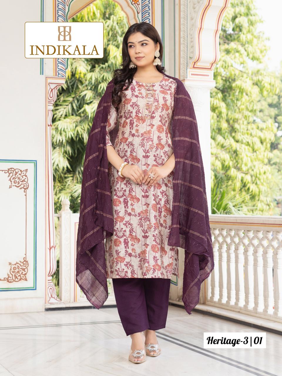 Indikala Heritage 3 Chanderi printed kurti set wholesale catalog