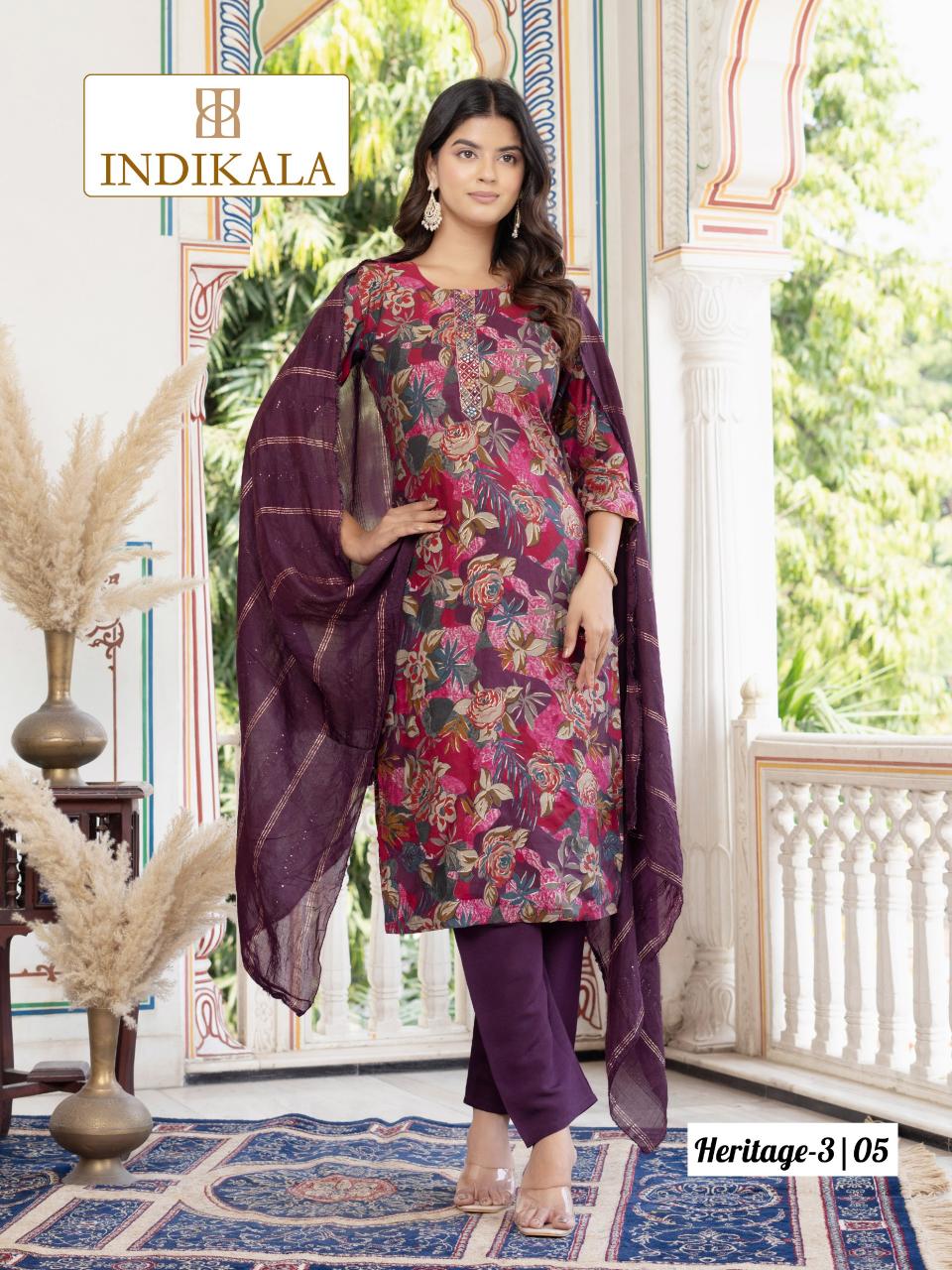 Indikala Heritage 3 Chanderi printed kurti set wholesale catalog