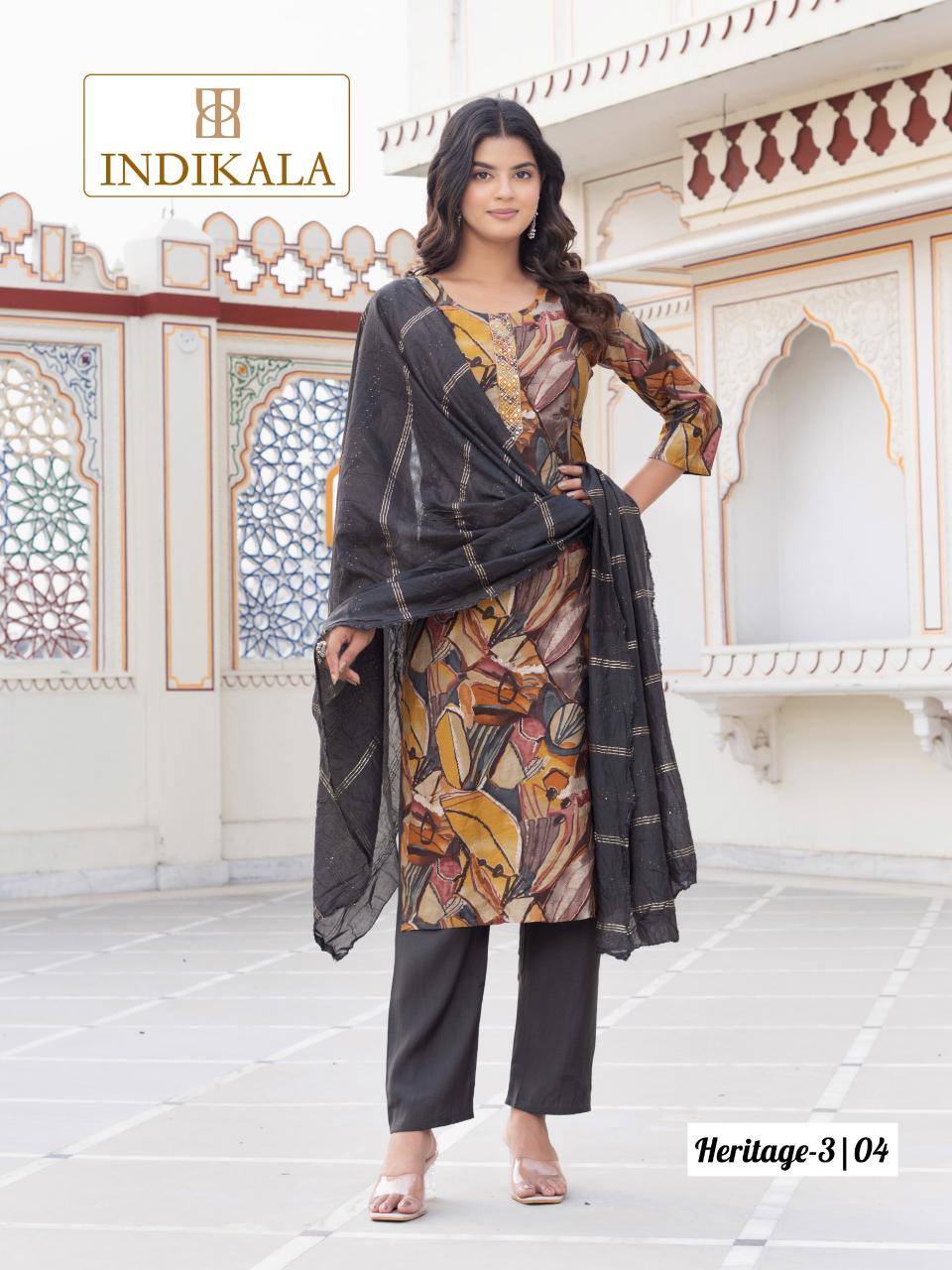 Indikala Heritage 3 Chanderi printed kurti set wholesale catalog