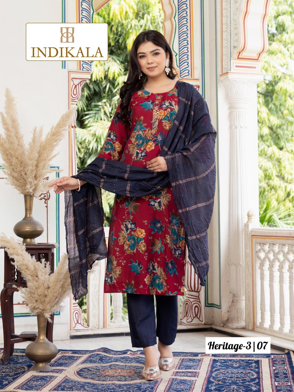 Indikala Heritage 3 Chanderi printed kurti set wholesale catalog
