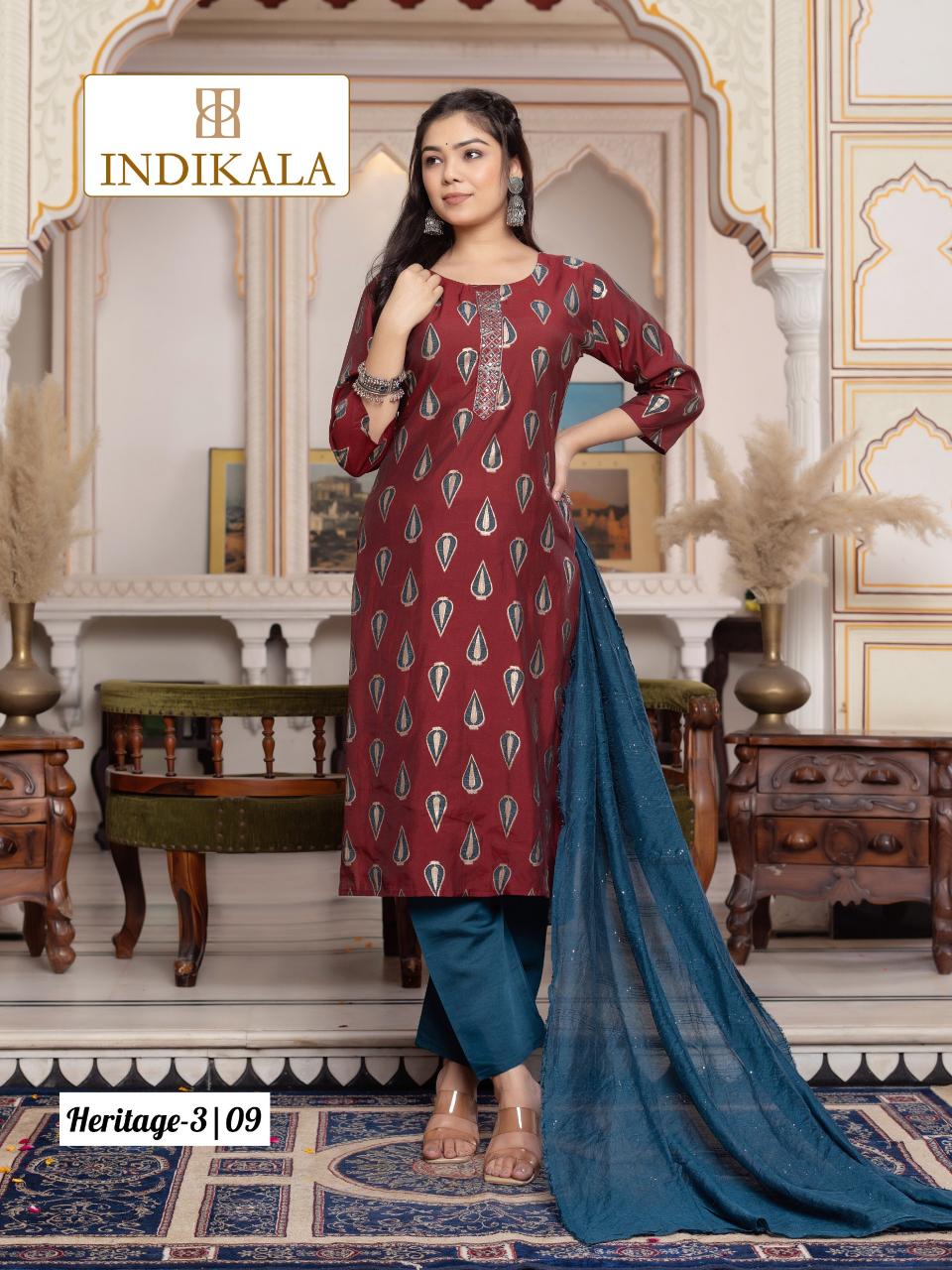 Indikala Heritage 3 Chanderi printed kurti set wholesale catalog