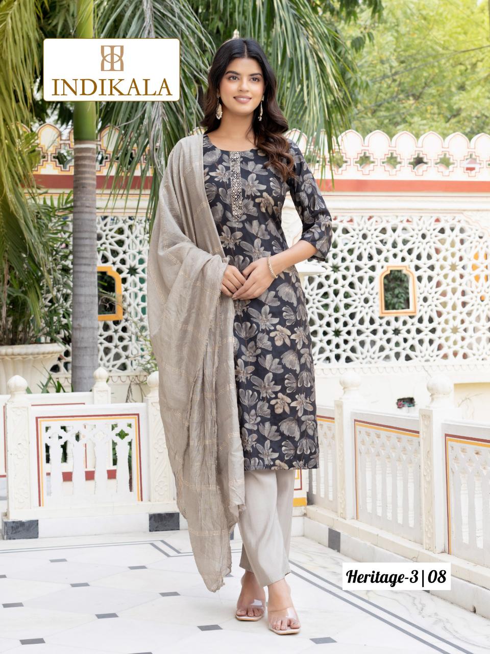 Indikala Heritage 3 Chanderi printed kurti set wholesale catalog