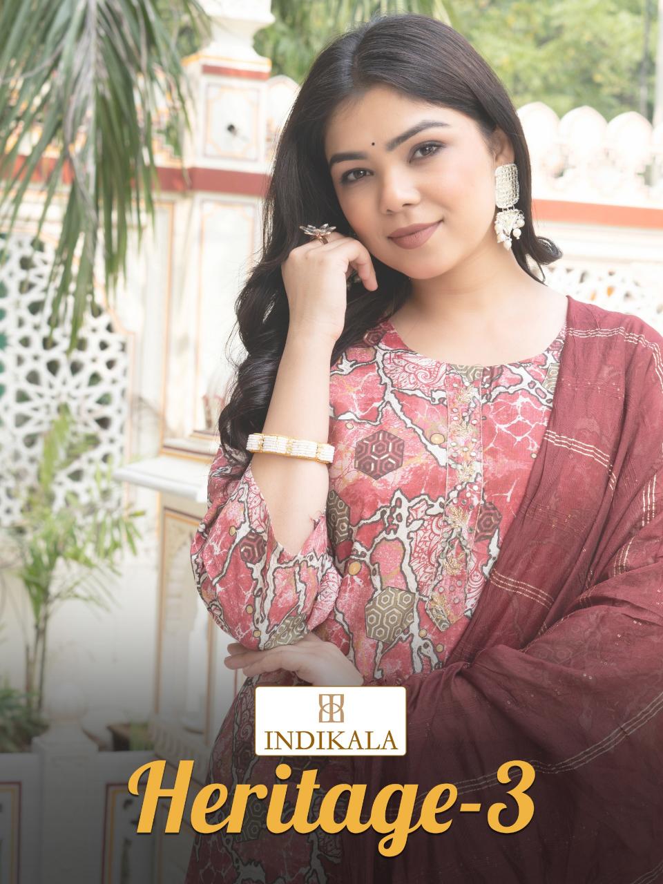 Indikala Heritage 3 Chanderi printed kurti set wholesale catalog