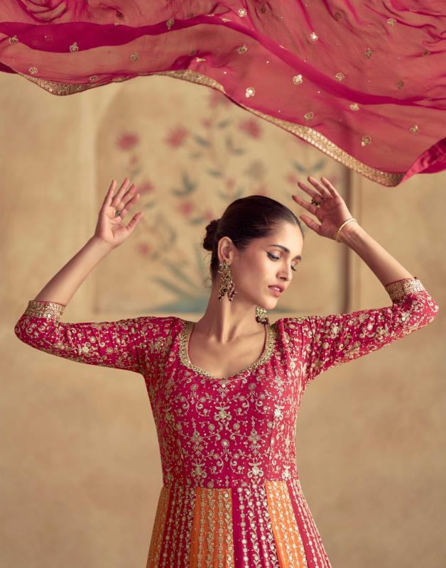 Aashirwad Maharani Gold Georgette gown wholesale market in surat
