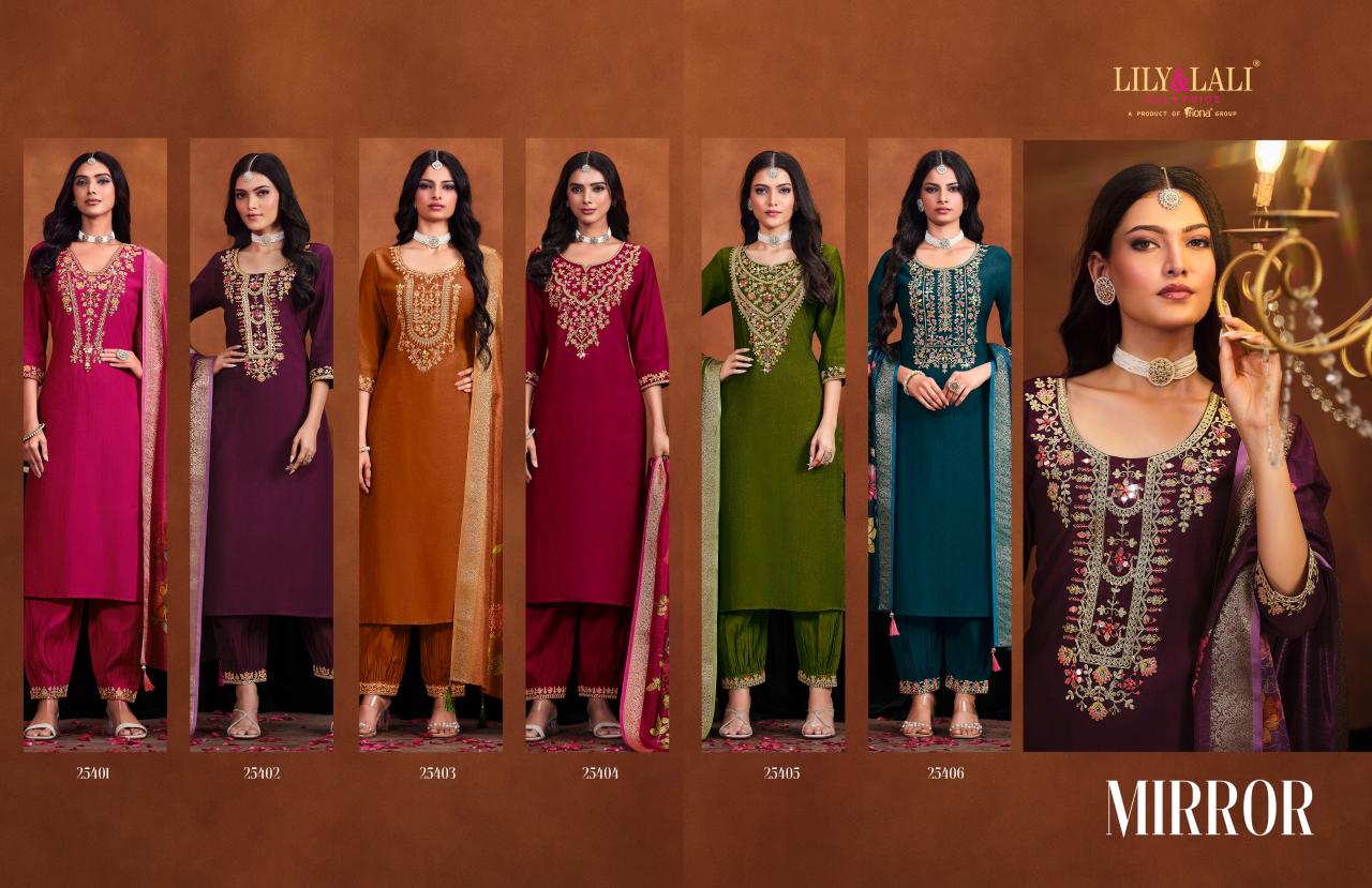 LILY & LALI MIRROR WORK EMBROIDERY KURTI PANT SET LADIES KURTI WHOLESALE MARKET IN SURAT