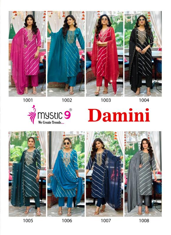 MYSTIC 9 DAMINI VOL1 ROMAN SILK LEHARIYA PRINT CATALOGUE WHOLESALE KURTI SET ONLINE