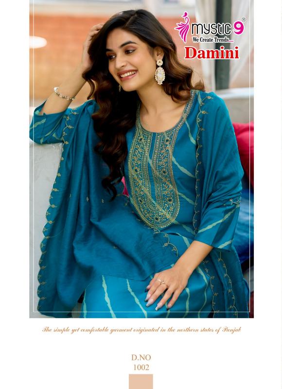 MYSTIC 9 DAMINI VOL1 ROMAN SILK LEHARIYA PRINT CATALOGUE WHOLESALE KURTI SET ONLINE