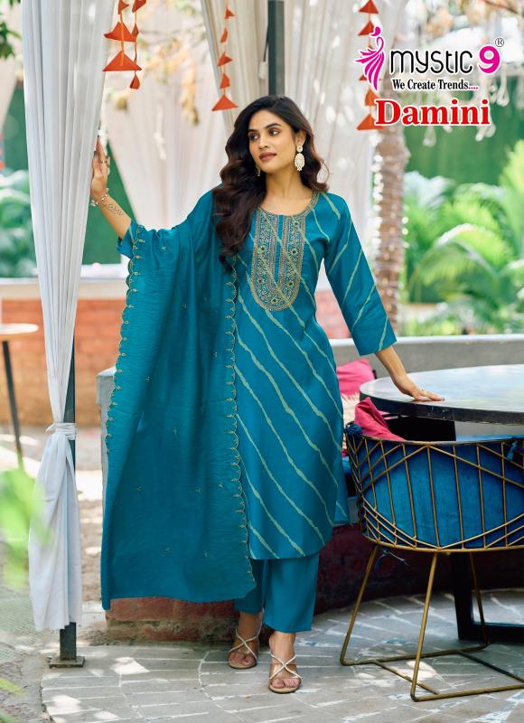 MYSTIC 9 DAMINI VOL1 ROMAN SILK LEHARIYA PRINT CATALOGUE WHOLESALE KURTI SET ONLINE
