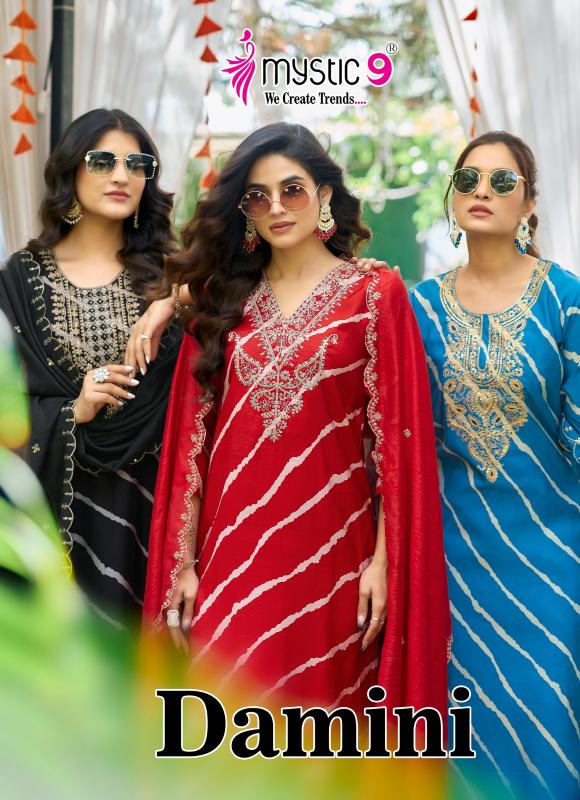 MYSTIC 9 DAMINI VOL1 ROMAN SILK LEHARIYA PRINT CATALOGUE WHOLESALE KURTI SET ONLINE
