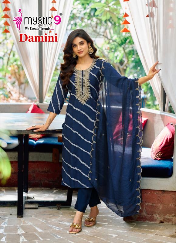 MYSTIC 9 DAMINI VOL1 ROMAN SILK LEHARIYA PRINT CATALOGUE WHOLESALE KURTI SET ONLINE