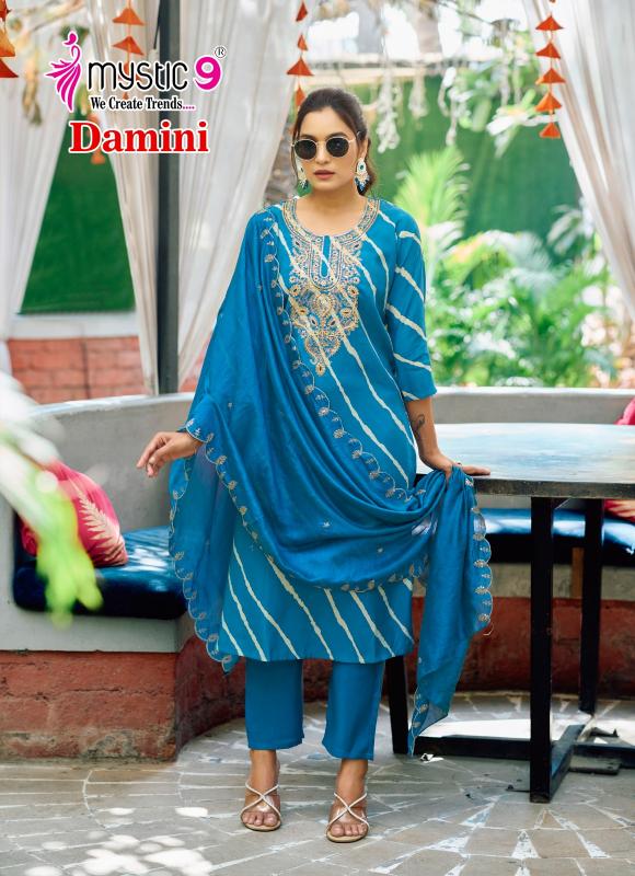 MYSTIC 9 DAMINI VOL1 ROMAN SILK LEHARIYA PRINT CATALOGUE WHOLESALE KURTI SET ONLINE