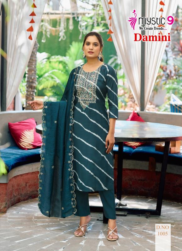 MYSTIC 9 DAMINI VOL1 ROMAN SILK LEHARIYA PRINT CATALOGUE WHOLESALE KURTI SET ONLINE