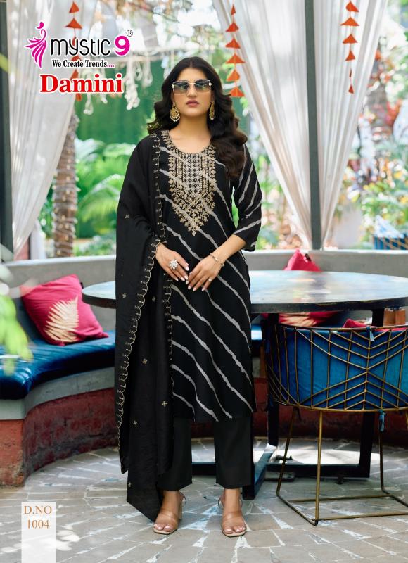 MYSTIC 9 DAMINI VOL1 ROMAN SILK LEHARIYA PRINT CATALOGUE WHOLESALE KURTI SET ONLINE