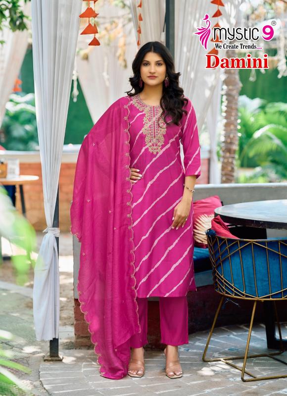 MYSTIC 9 DAMINI VOL1 ROMAN SILK LEHARIYA PRINT CATALOGUE WHOLESALE KURTI SET ONLINE