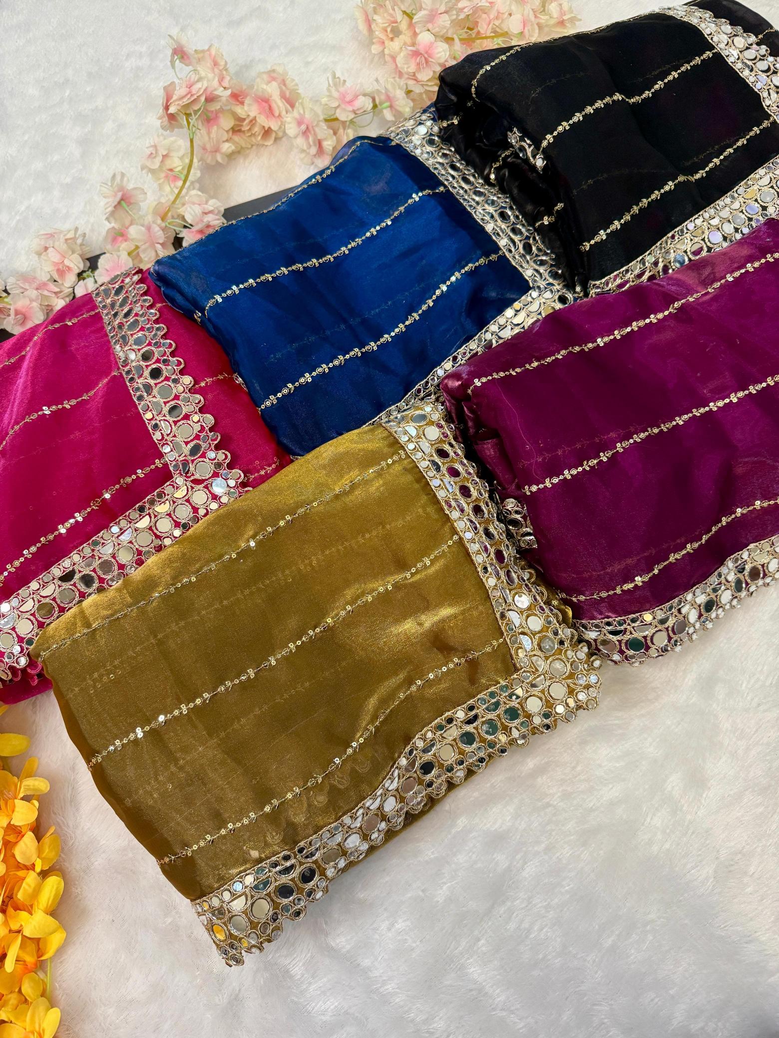 BINDI MIRROR WORK SAREE WITH HEAVY BLOUSE WORK SAREES FROM SURAT ONLINE SHOPPING