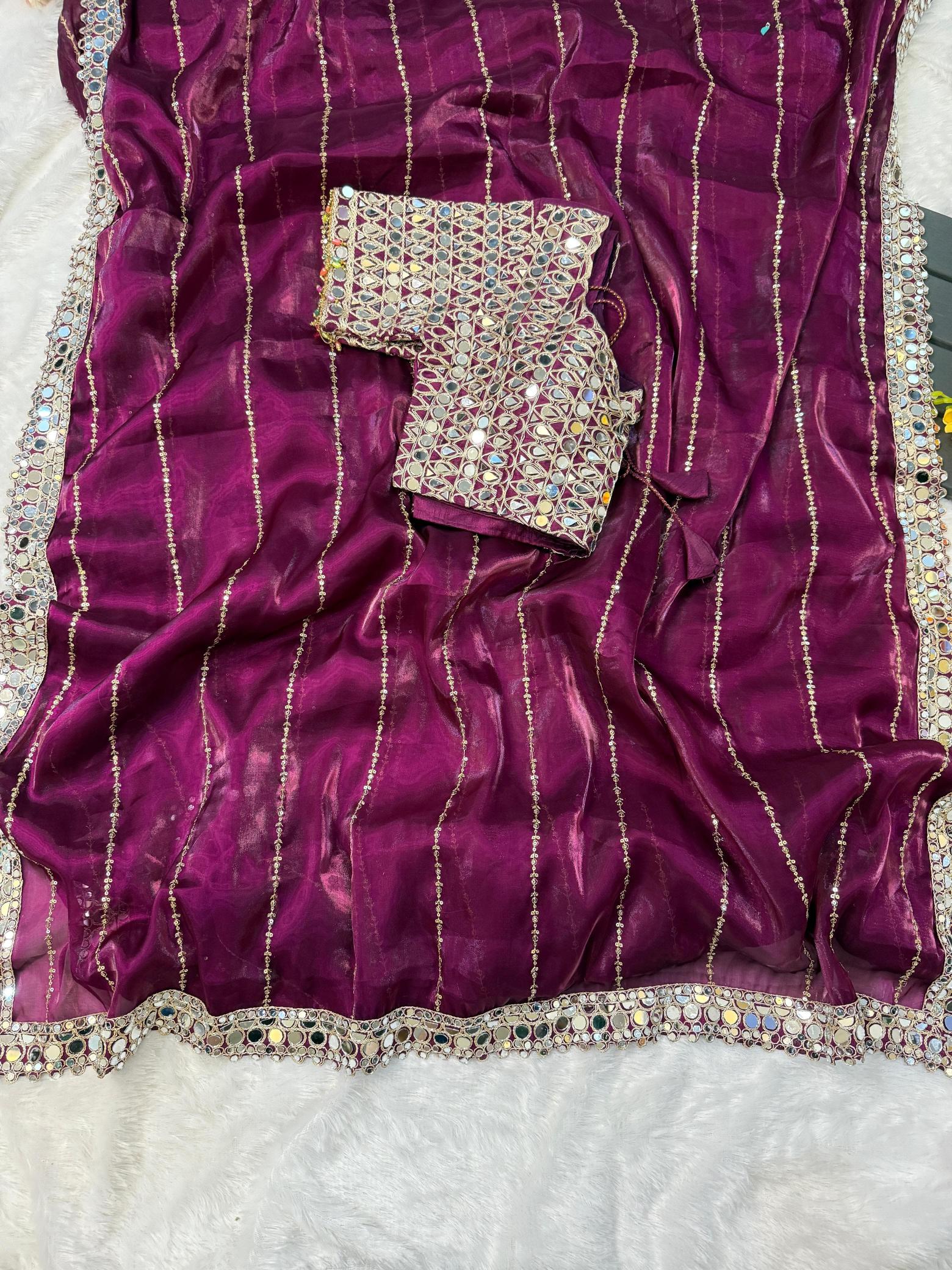 BINDI MIRROR WORK SAREE WITH HEAVY BLOUSE WORK SAREES FROM SURAT ONLINE SHOPPING