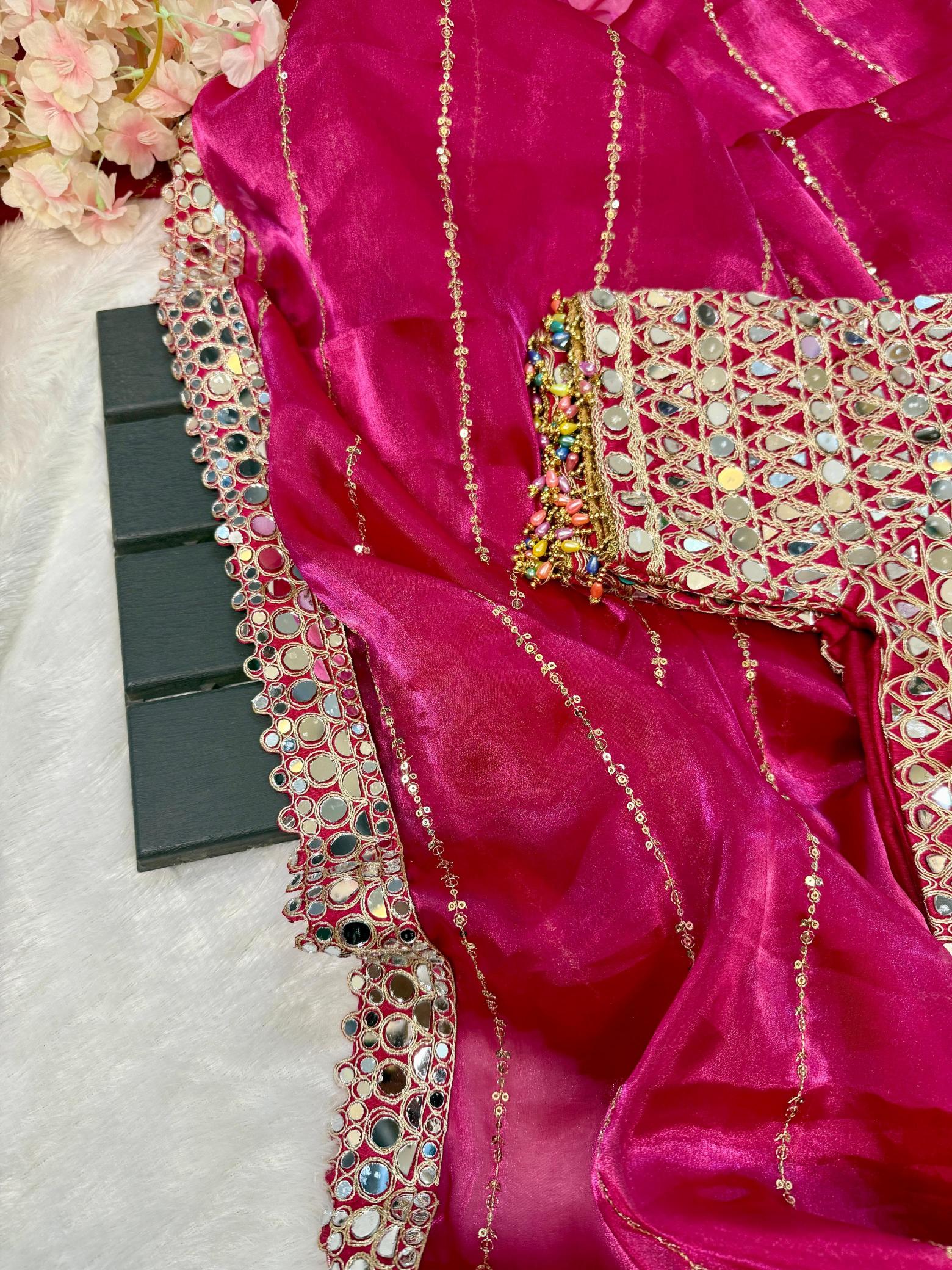 BINDI MIRROR WORK SAREE WITH HEAVY BLOUSE WORK SAREES FROM SURAT ONLINE SHOPPING