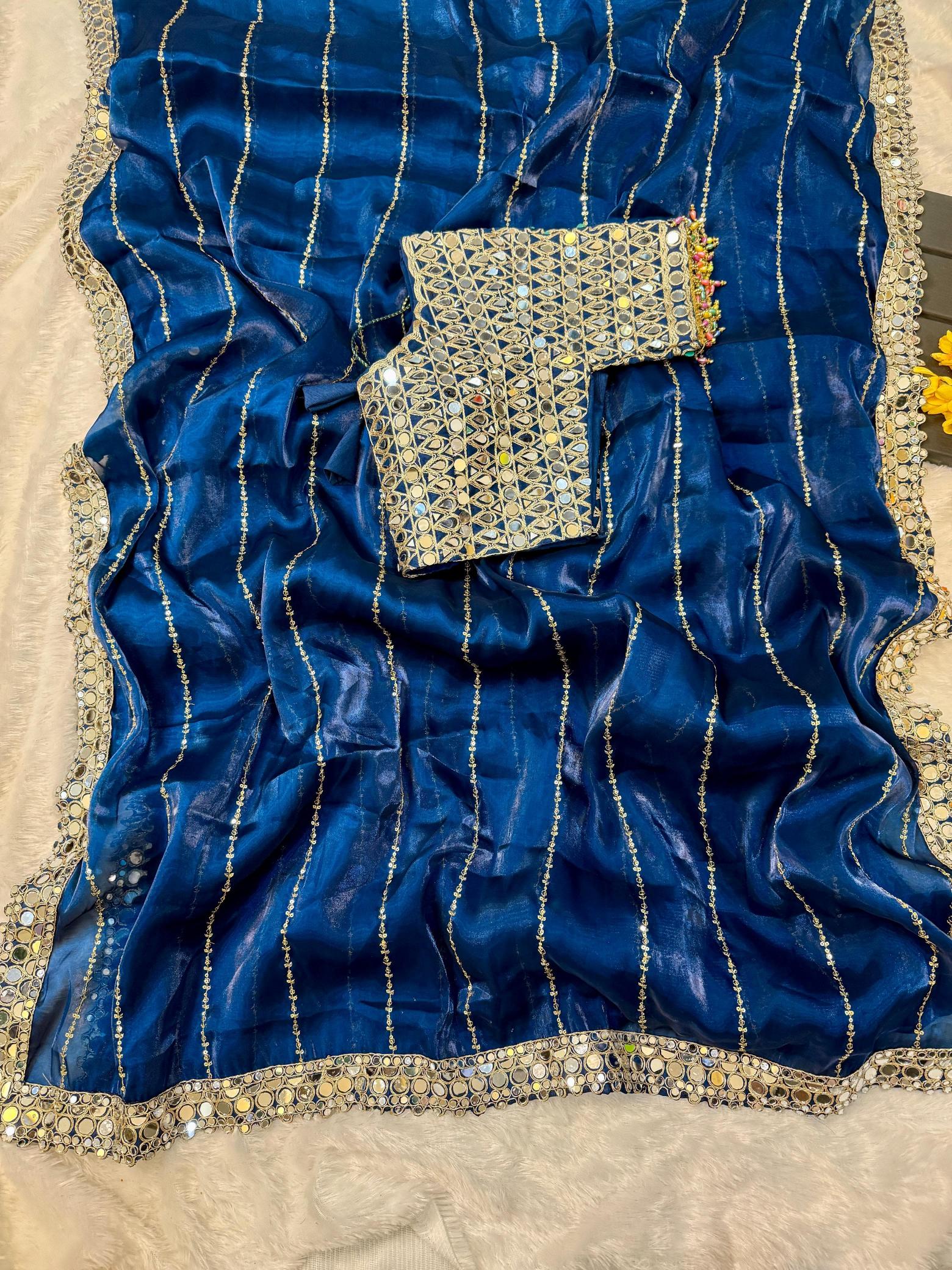 BINDI MIRROR WORK SAREE WITH HEAVY BLOUSE WORK SAREES FROM SURAT ONLINE SHOPPING