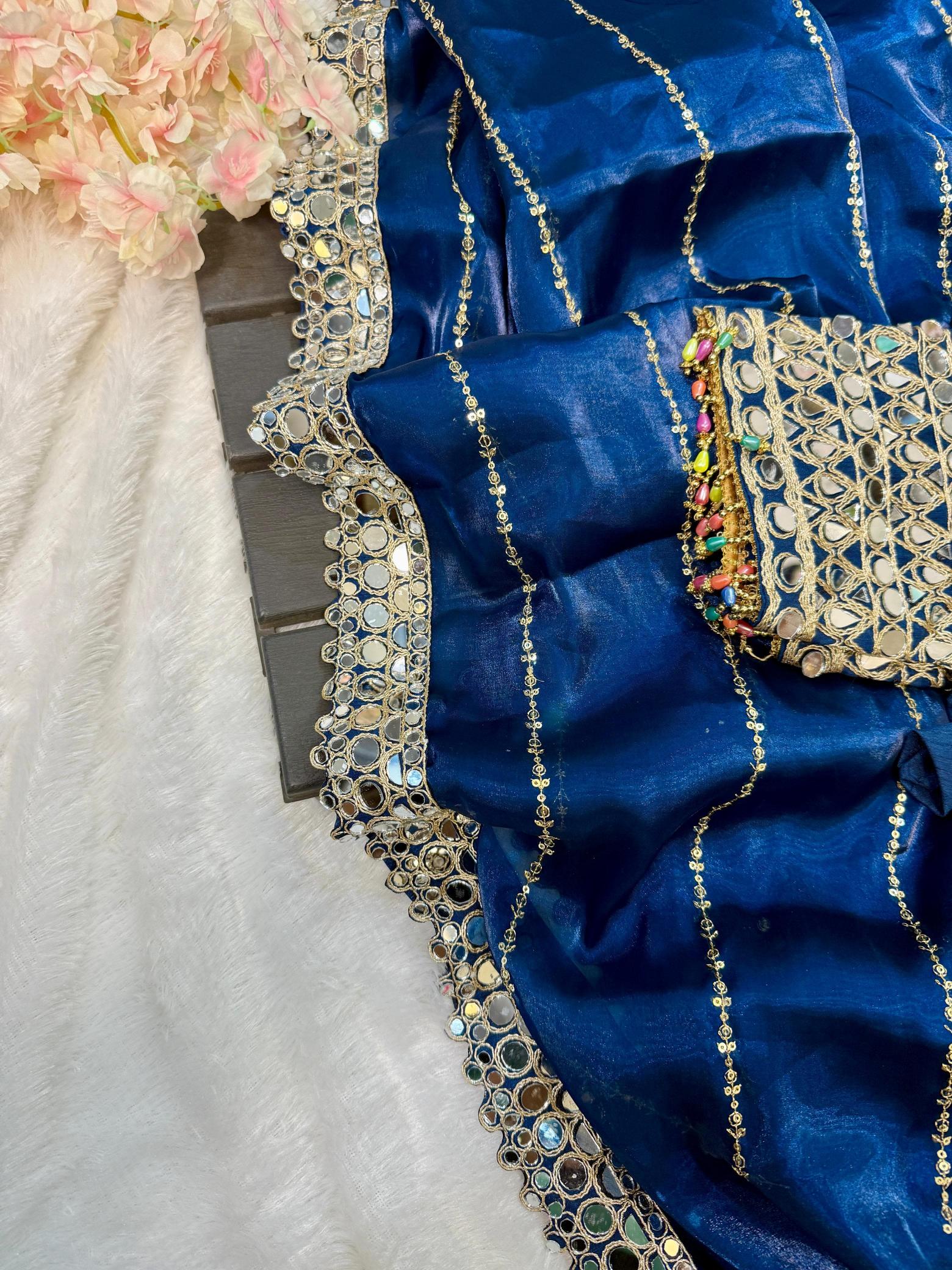 BINDI MIRROR WORK SAREE WITH HEAVY BLOUSE WORK SAREES FROM SURAT ONLINE SHOPPING